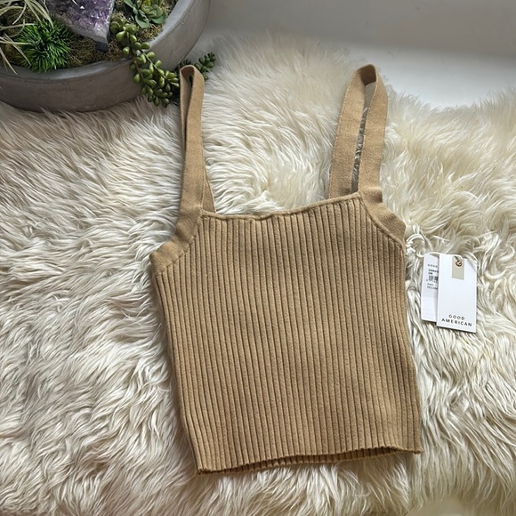 GOOD AMERICAN Ribbed butter pecan tan crop tank top women’s XL / 4 NWT new - Picture 1 of 4